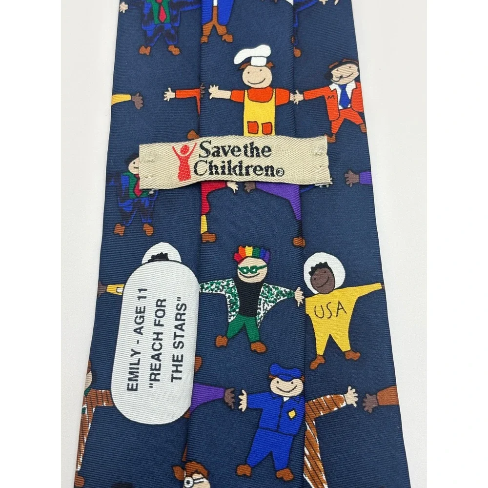 Save the Children Silk Tie Reach for the Stars Emily Age 11 Navy Blue USA Made